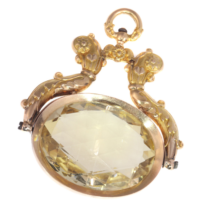 Antique Dutch gold chatelaine pendant with huge citrine of over 100 crts by Unknown Artist