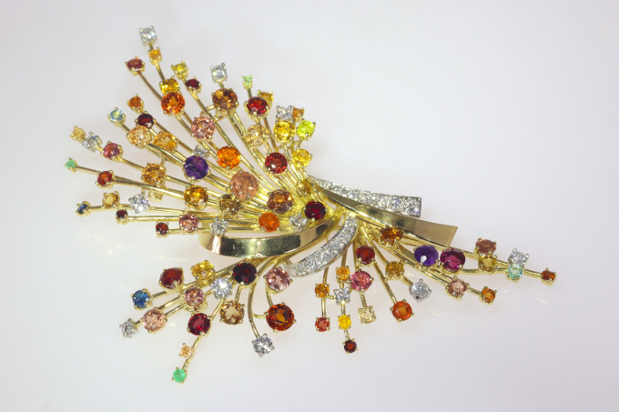 Vintage Sixties festive gemstone fireworks brooch pendant by Wolfers by Unknown Artist