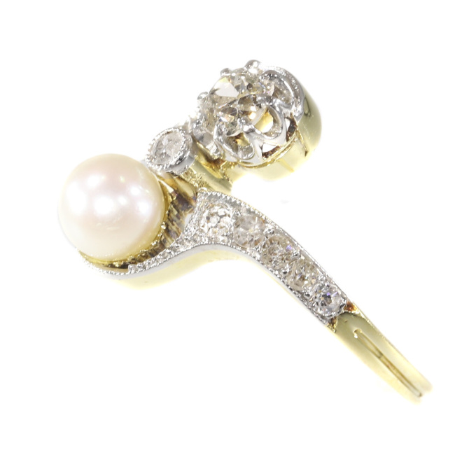 Belle Epoque diamond and pearl engagement ring model toi et moi by Unknown artist