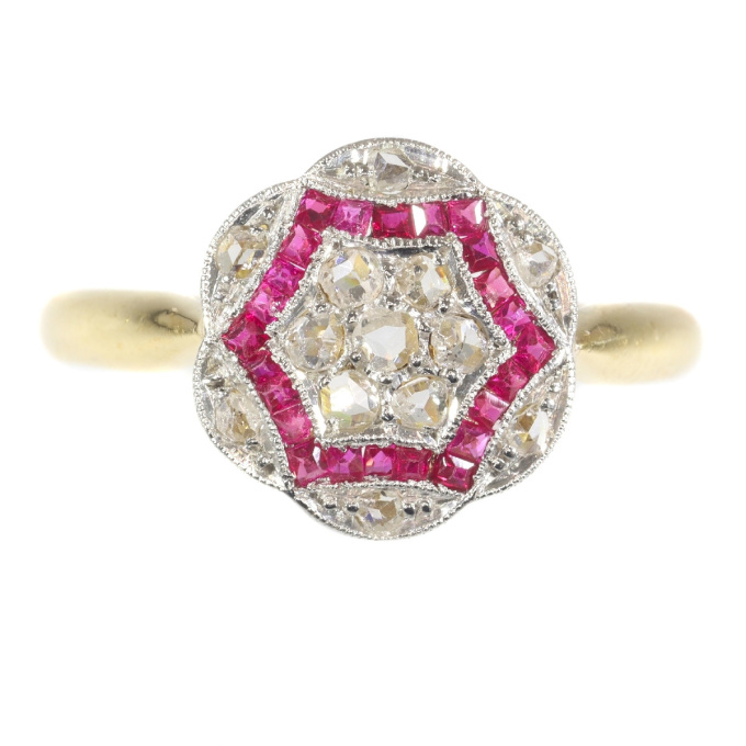 Vintage Art Deco diamond and ruby engagement ring by Unknown artist