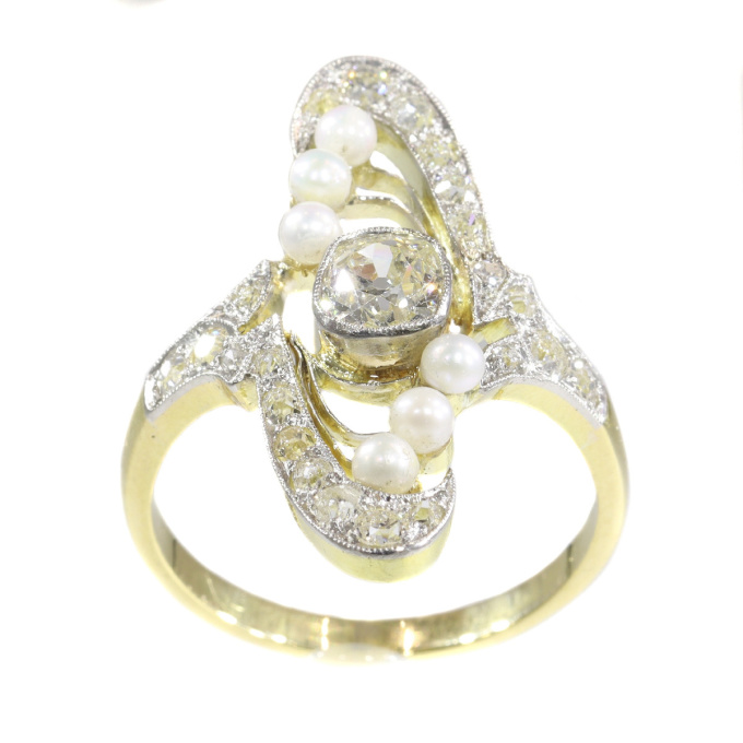Magnificent Art Nouveau diamond and pearl ring by Onbekende Kunstenaar