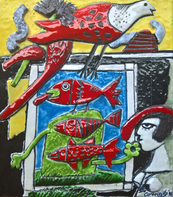Drie vissen en een dame by Corneille