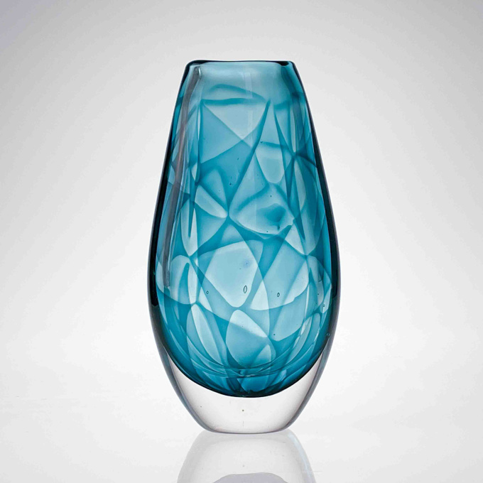 Turquoise and clear glass art-object "Colora", model LH 1674 - Kosta Glasbruk, Sweden 1960's by Vicke Lindstrand