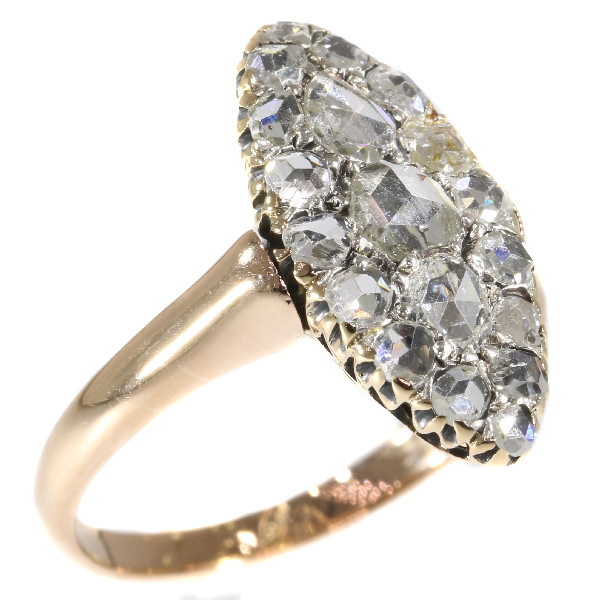 Antique Victorian diamond boat shaped ring with rose cut diamonds by Artista Desconhecido