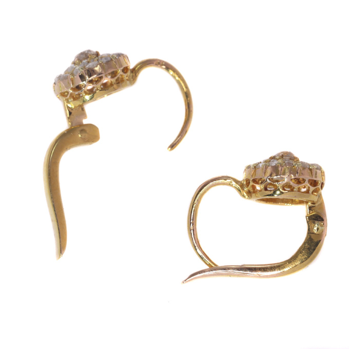 Victorian old mine cut diamond earrings with double row rose cut diamonds by Onbekende Kunstenaar