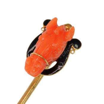 Equestrian Elegance: An Antique French Coral Horse Head Tiepin by Unknown artist
