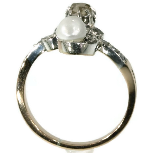 Antique diamond pearl ring Victorian cross over ring also called toi and moi by Artista Sconosciuto