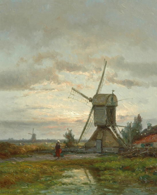Windmill De Lelie near Kortenhoef by Jan H.B. Koekkoek