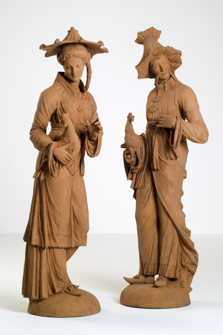 Pair of German Terracotta Figural Sculptures Representing Two Malabars by Artista Desconhecido