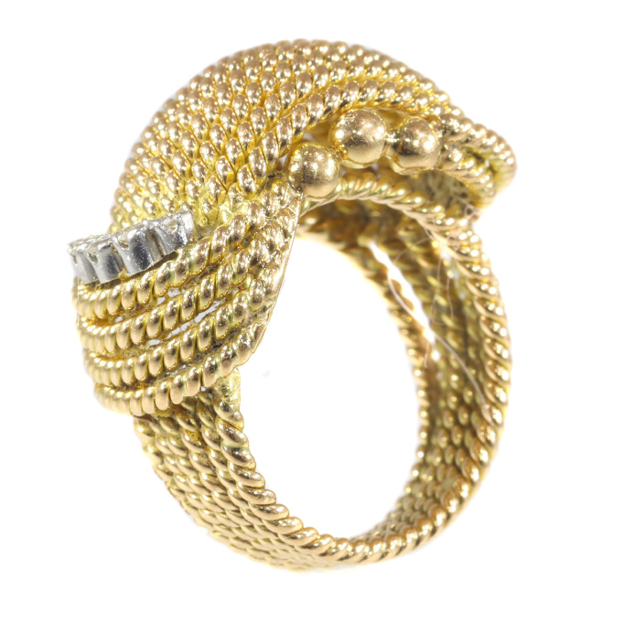 Typical 1950's - 1960's vintage 18K pink gold diamond ring by Artista Sconosciuto