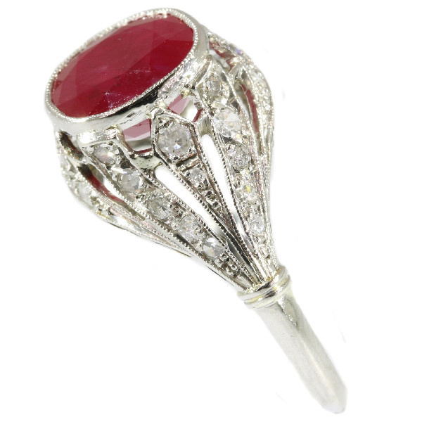 French Art Deco diamond engagement ring with big Burmese ruby by Unknown Artist