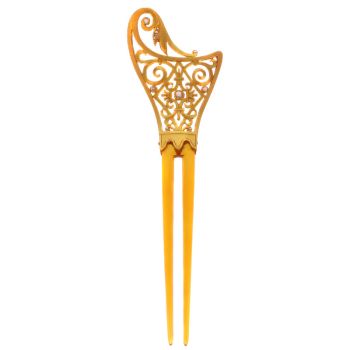 Art Nouveau French gold hair comb with diamonds and made from horn by Unknown Artist