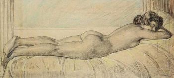 Reclining female nude by Hendrik J. Haverman