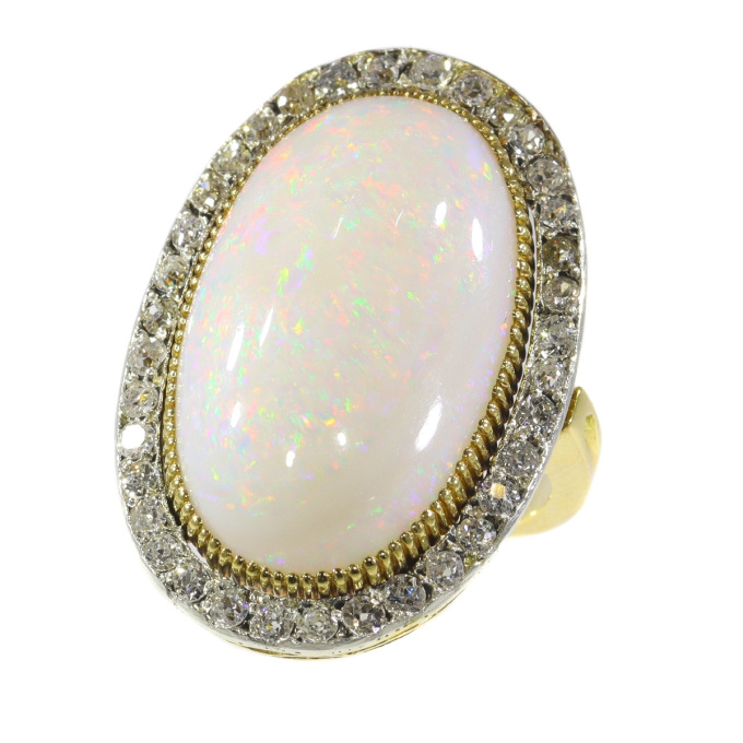 Antique large opal and diamonds ring by Artiste Inconnu