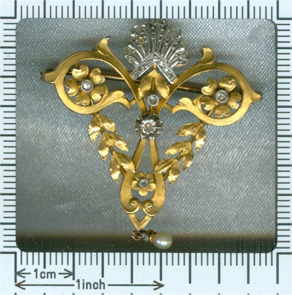 Late Victorian Belle Epoque gold diamond pendant brooch by Artiste Inconnu