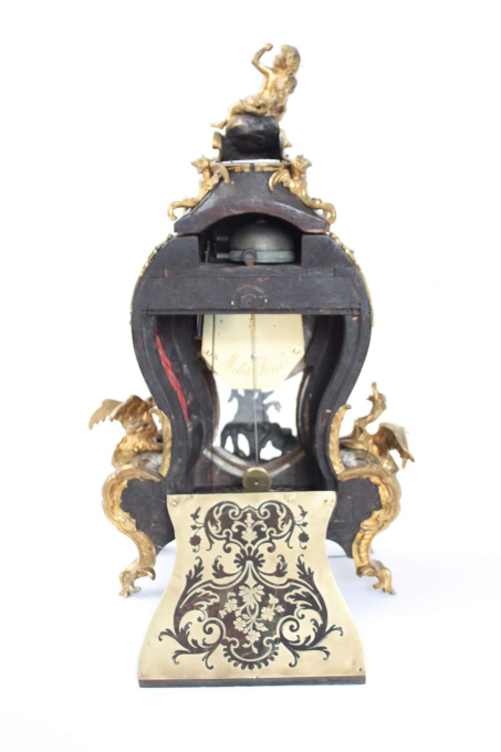 A small French Louis XV Boulle inlaid quarter repeating bracket clock, Melot A Paris, circa 1750. by Melot A Paris