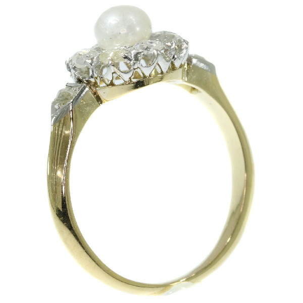 Late nineteenth Century diamond pearl engagement ring by Artista Sconosciuto