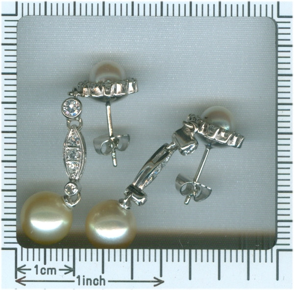 Vintage diamond and pearl ear drops by Unknown artist