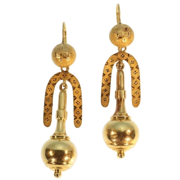 Victorian gold dangle earrings original box by Unbekannter Künstler