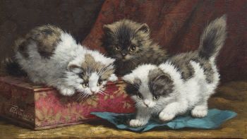 Three playing kittens by Cornelis Raaphorst