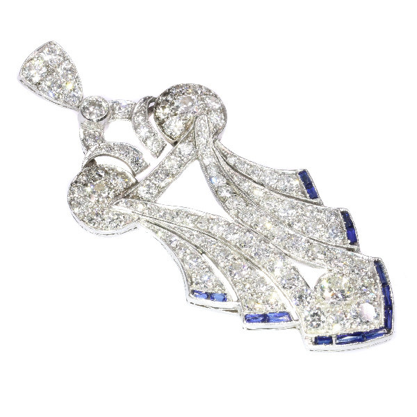 Original stylish Vintage Art Deco platinum diamond loaded pendant by Artista Sconosciuto