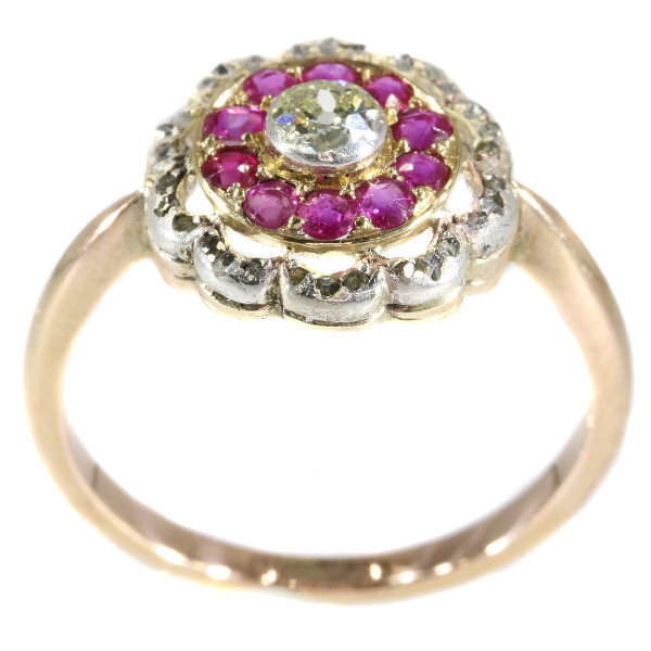 Late Victorian diamond and ruby ring by Artista Sconosciuto