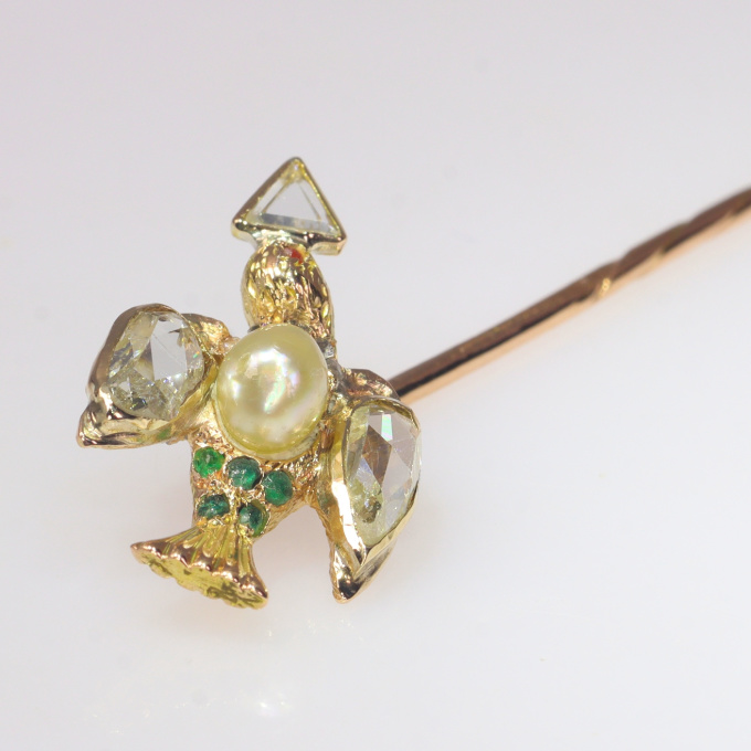 Antique stick pin flying dove with diamonds by Unknown artist