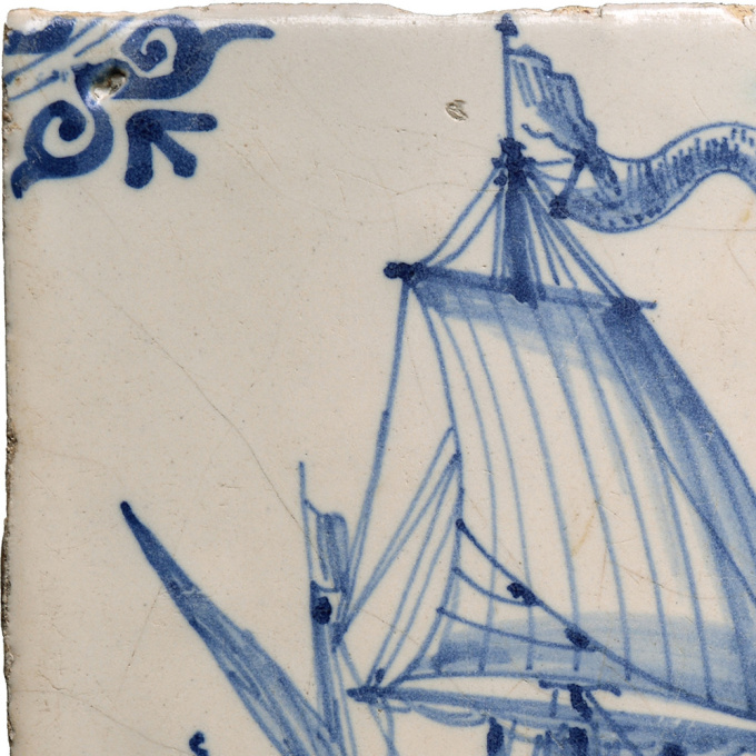 Tile with Dutch merchant ship, second half 17th century by Unknown artist