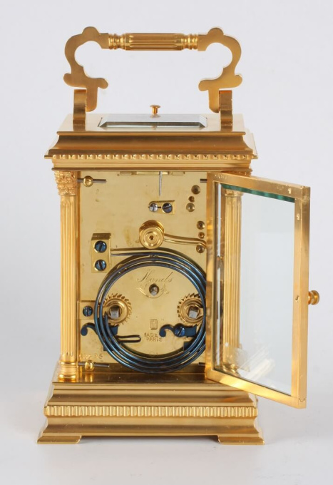 A French gilt Anglaise case carriage clock, Henri Jacot, circa 1880. by Henri Jacot