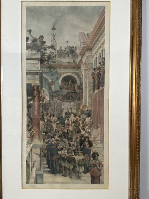 "Spring" (original photogravure/ print, signed and hand coloured) by Lawrence Alma-Tadema