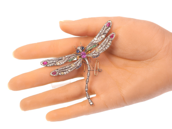 Magnificent Art Nouveau bejeweled dragonfly brooch by Unknown artist