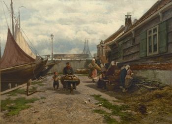 Fish sellers in a Zuiderzee harbour by Jan H.B. Koekkoek
