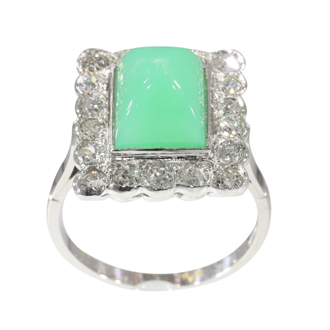 Vintage Fifties diamond and high domed chrysoprase ring by Artiste Inconnu