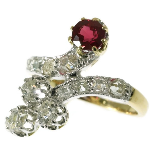 Late Victorian crossover ring with diamonds and ruby by Unknown Artist