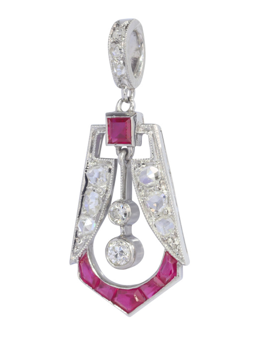 Vintage platinum Art Deco diamond and ruby pendant by Artista Sconosciuto