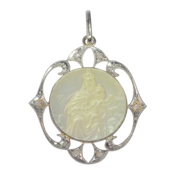 Vintage Belle Epoque - Art Deco diamond Mother Mary and baby Jesus medal by Artista Desconocido