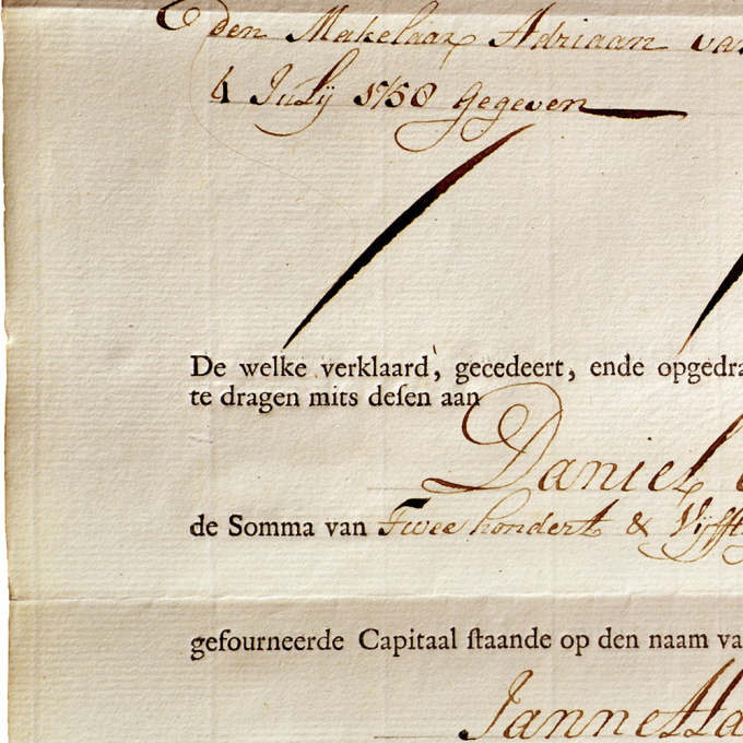 Share of 250 Flemish pounds August 1 1758 Middelburgsche Commercie Compagnie by Artista Sconosciuto