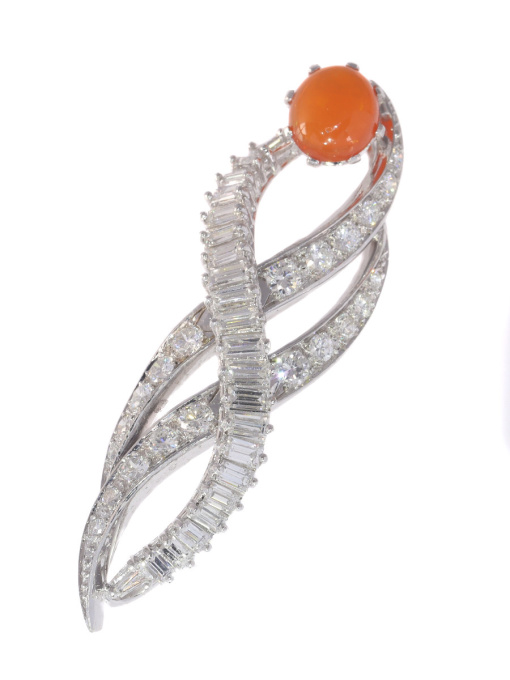 Vintage 1960's burning flame pendant with fire opal and diamonds by Artista Desconocido