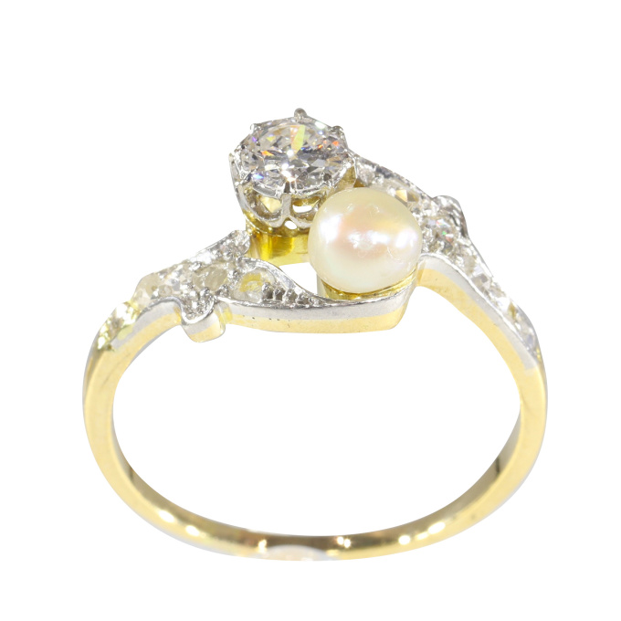 Vintage Belle Epoque diamond and pearl romantic toi-et-moi engagement ring by Unbekannter Künstler