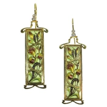 Plique ajour enamel Art Nouveau stained glass window earrings emaille a fenetre by Unknown artist