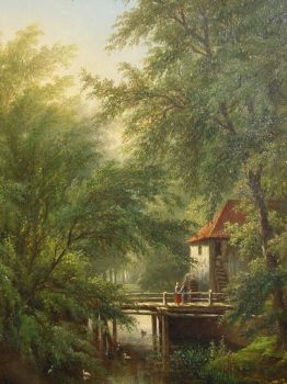 Woodland scene with watermill by Corstiaan Hendrikus de Swart