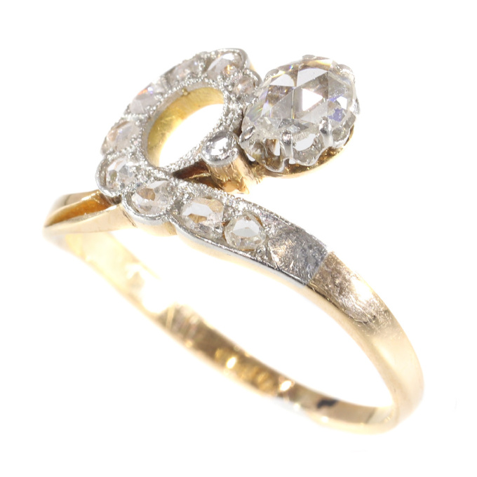 Antique diamond engagement asymmetric with pear shaped rose cut diamond by Unknown Artist