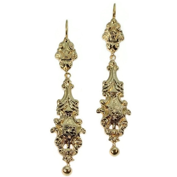 Long pendant Victorian gold earrings by Artiste Inconnu