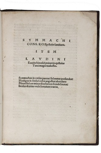 First combined edition of Symmachus's letters together with Mehmed II's fictitious letters by Quintus Aurelius Symmachus