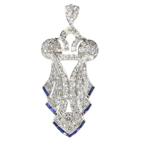 Original stylish Vintage Art Deco platinum diamond loaded pendant by Artista Sconosciuto