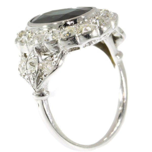 French Art Deco Belle Epoque engagement ring with diamonds and sapphire by Unknown Artist