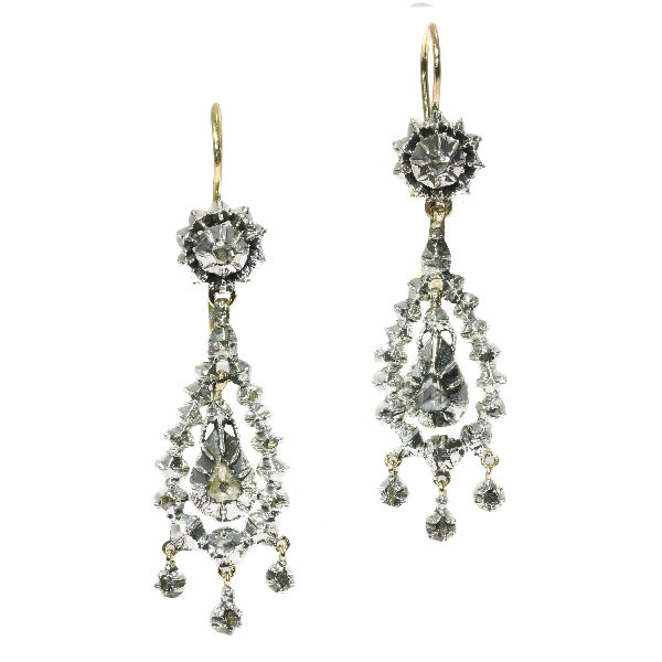 Victorian long pendent rose cut diamond earrings by Artista Desconocido