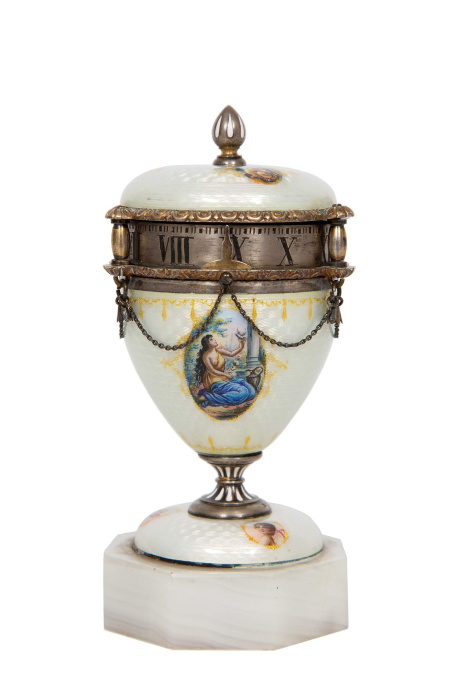 A minature Swiss silver guilloche enamel 'cercle tournant' timepiece, circa 1900 by Unknown artist