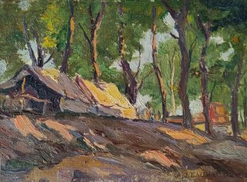 Sandy bank with farmyard and trees – Zandheuvel met boerderij en bomen by A.J. Lachaud