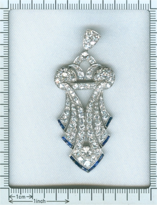 Original stylish Vintage Art Deco platinum diamond loaded pendant by Onbekende Kunstenaar